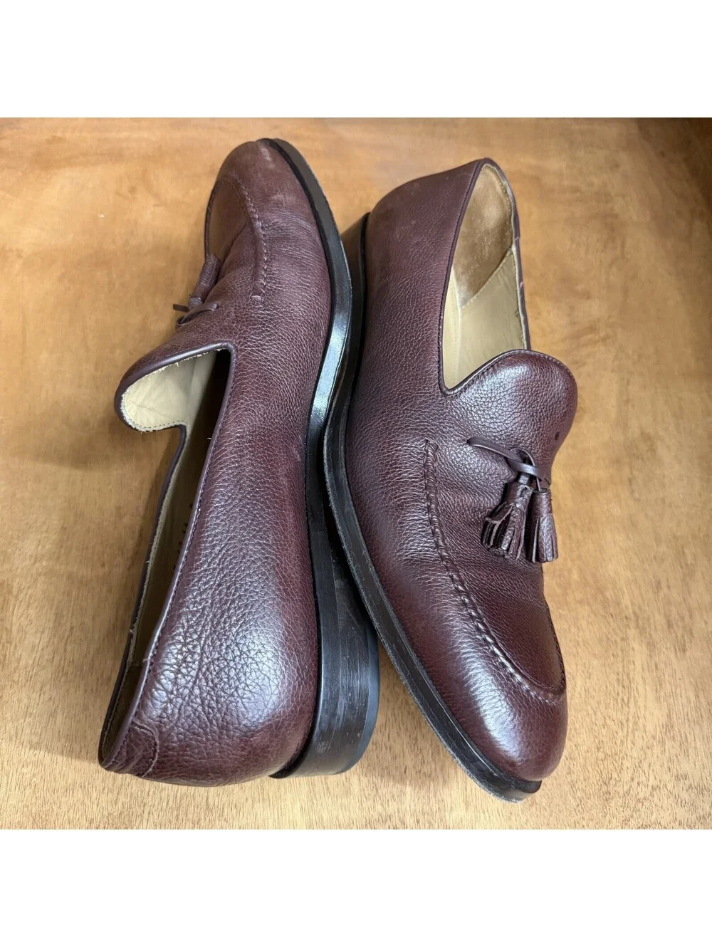 Allen Edmonds Perugia Tassel Loafers Mens 11 D Burgundy Pebbled Leather Shoes - Picture 2 of 11